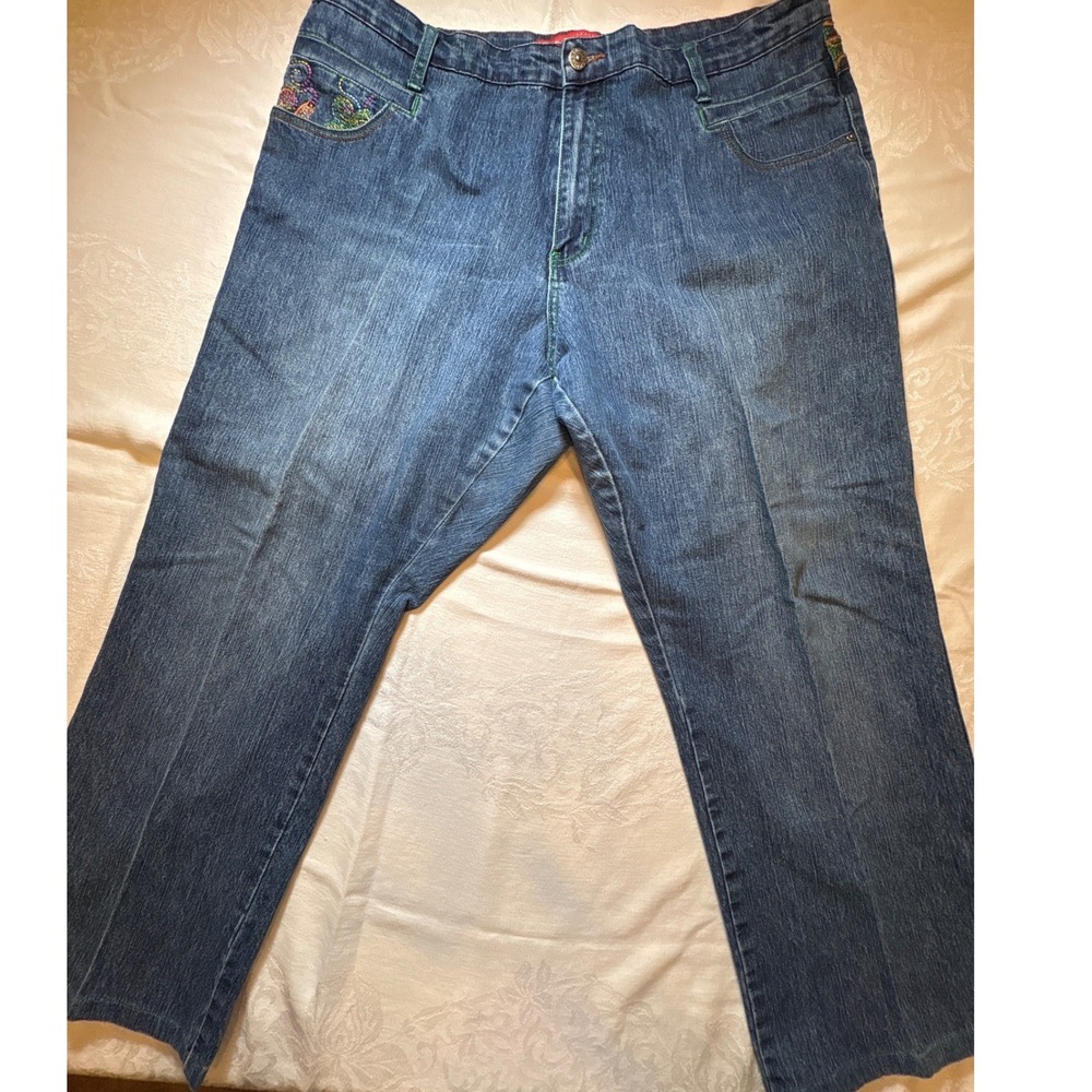 Cosmopolitan Jeanswear Womens Size 20 Embroidered Straight Leg Denim Jeans Blue